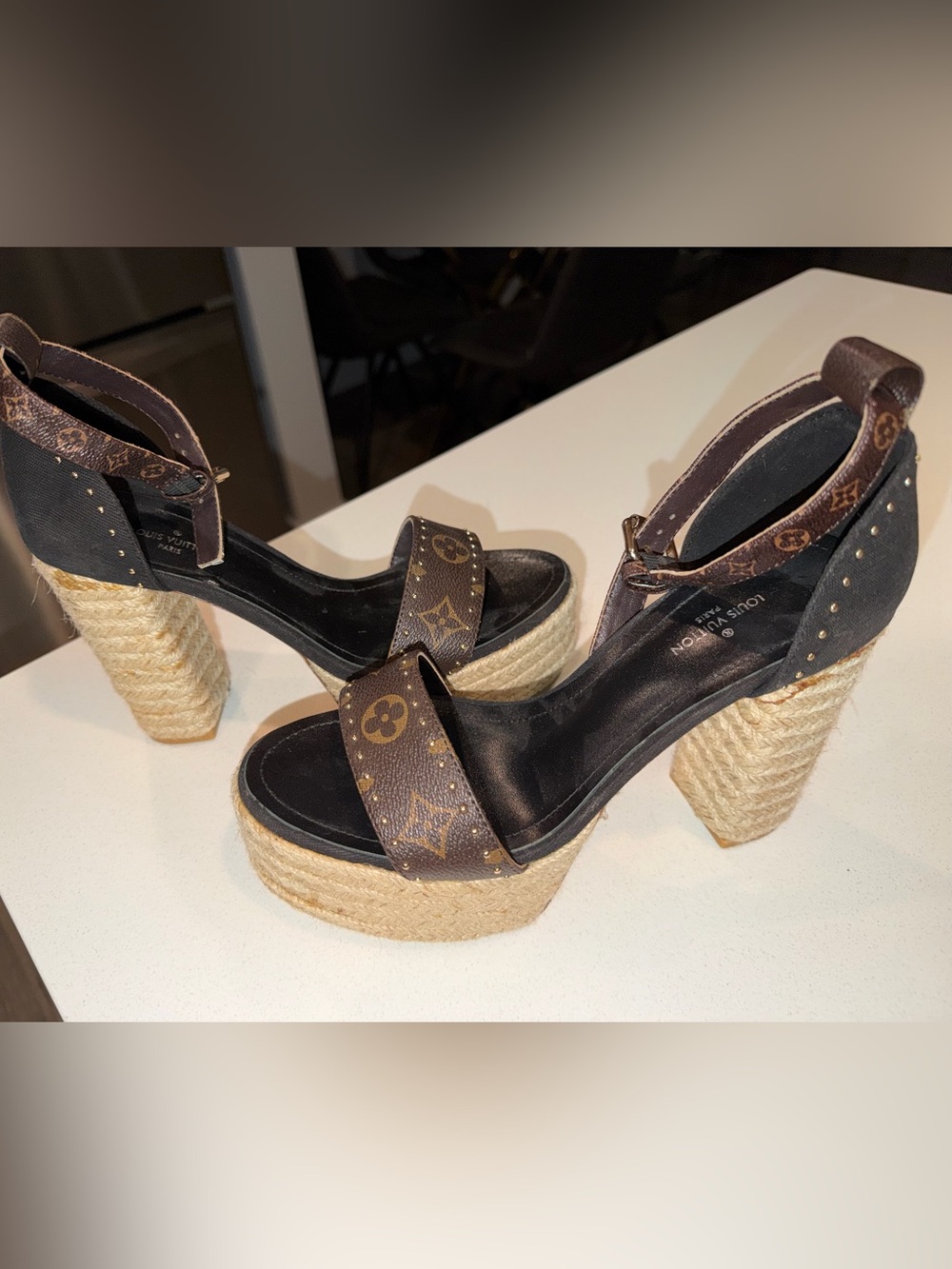 Louis Vuitton Brown Monogram Platform Espadrille Sandals